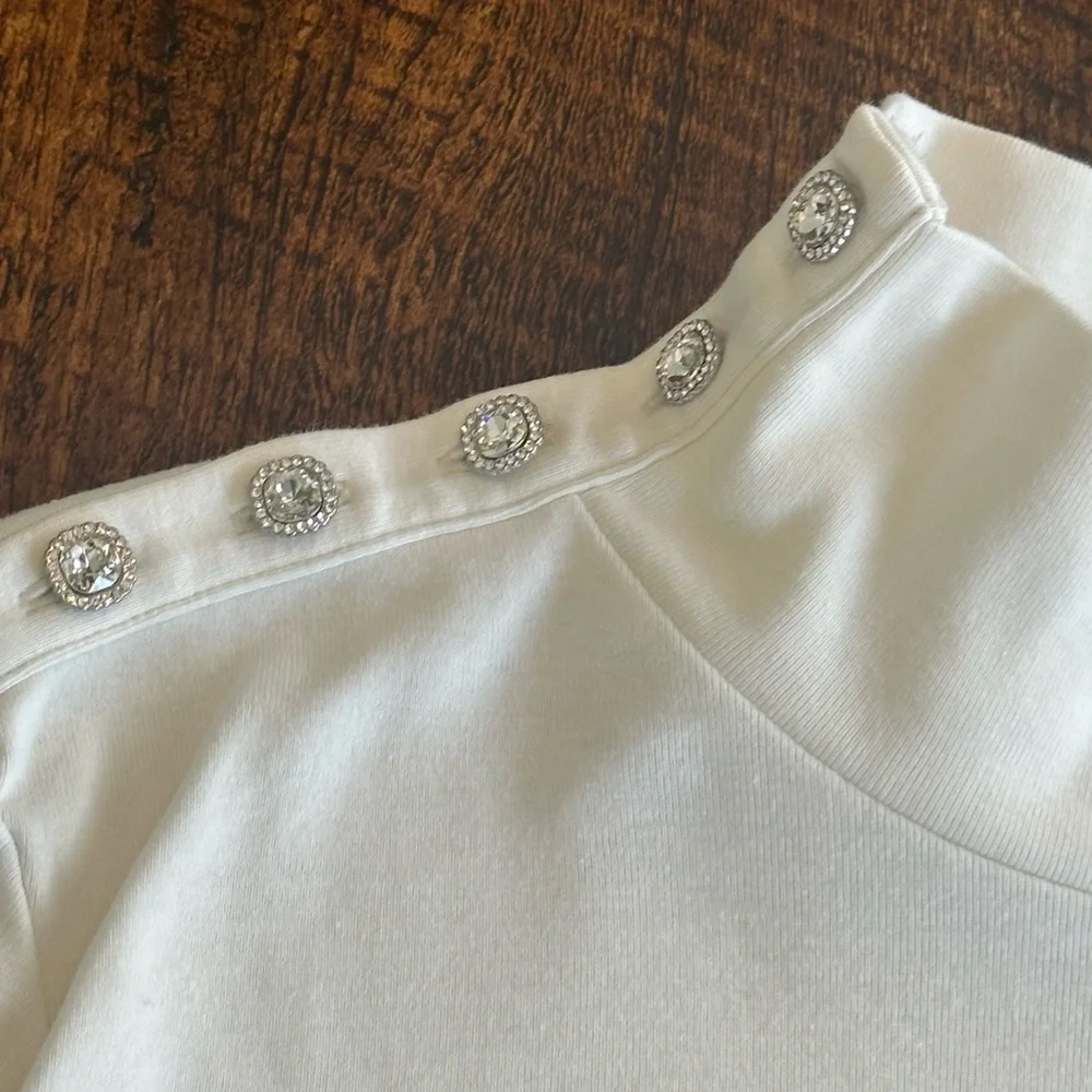 J. Crew | Perfect-fit Ivory Turtleneck with Rhinestone Buttons
